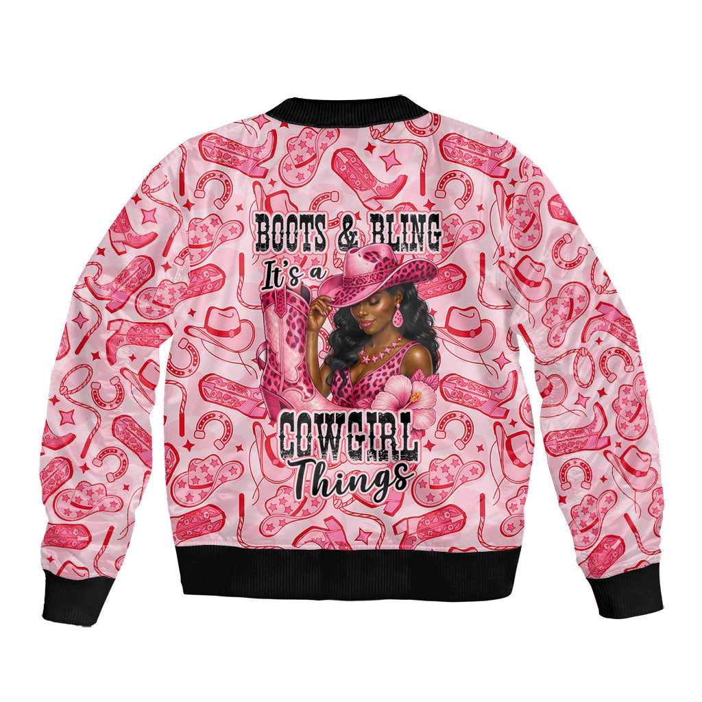 Black Cowgirl Bomber Jacket Boots And Bling - Pink Leopard Western Diva Melanin