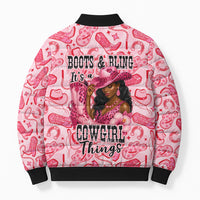 Black Cowgirl Bomber Puffer Jacket Boots And Bling - Pink Leopard Western Diva Melanin