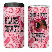 Black Cowgirl 4 in 1 Can Cooler Tumbler Boots And Bling - Pink Leopard Western Diva Melanin