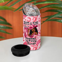 Black Cowgirl 4 in 1 Can Cooler Tumbler Boots And Bling - Pink Leopard Western Diva Melanin