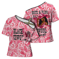 Black Cowgirl Cross Shoulder Shirt Boots And Bling - Pink Leopard Western Diva Melanin