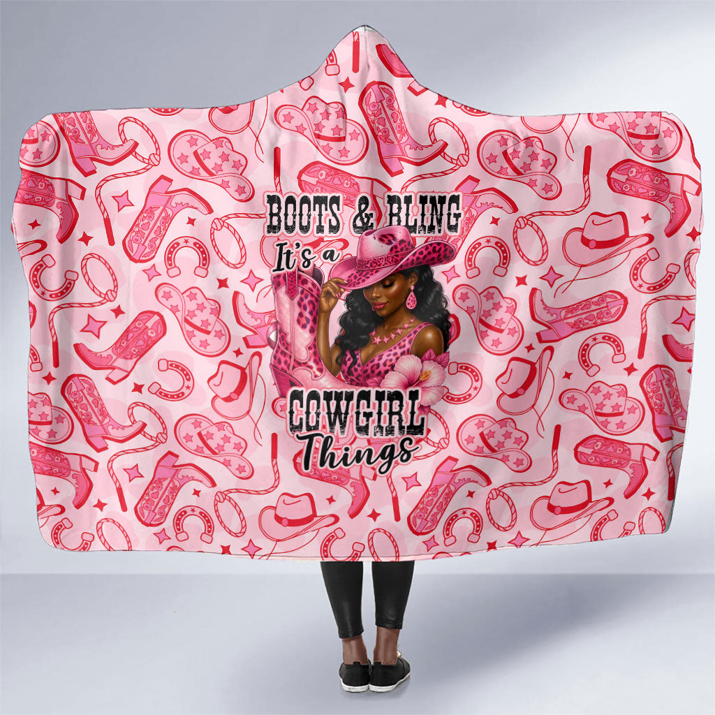 Black Cowgirl Hooded Blanket Boots And Bling - Pink Leopard Western Diva Melanin