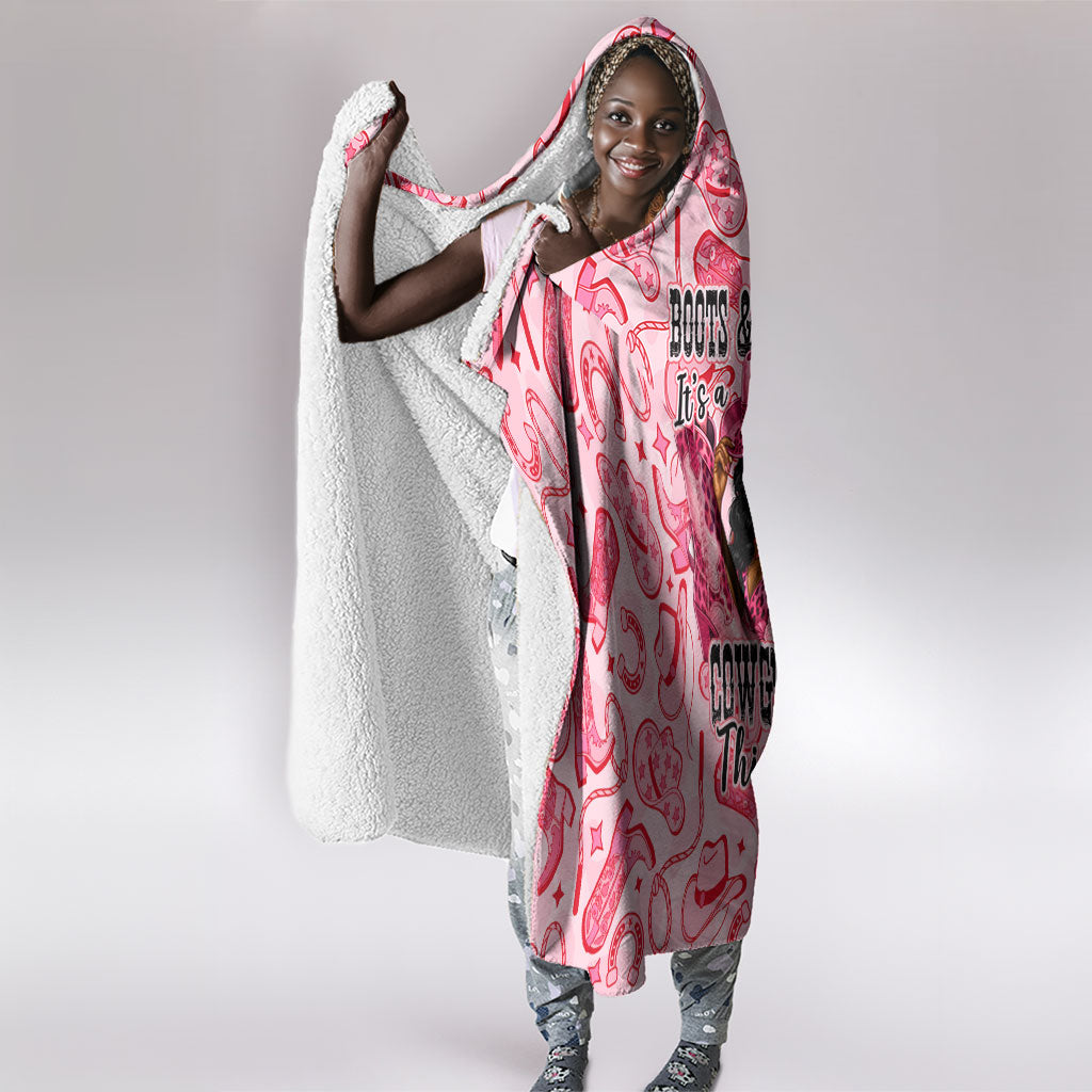 Black Cowgirl Hooded Blanket Boots And Bling - Pink Leopard Western Diva Melanin