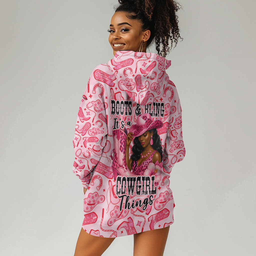 Black Cowgirl Hoodie Dress Boots And Bling - Pink Leopard Western Diva Melanin