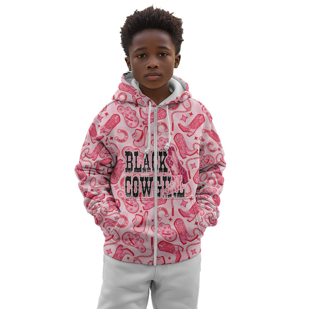 Black Cowgirl Kid Hoodie Boots And Bling - Pink Leopard Western Diva Melanin