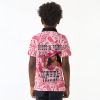 Black Cowgirl Kid Polo Shirt Boots And Bling - Pink Leopard Western Diva Melanin