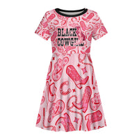 Black Cowgirl Kid Short Sleeve Dress Boots And Bling - Pink Leopard Western Diva Melanin
