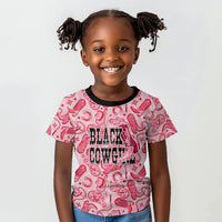 Black Cowgirl Kid T shirt Boots And Bling - Pink Leopard Western Diva Melanin