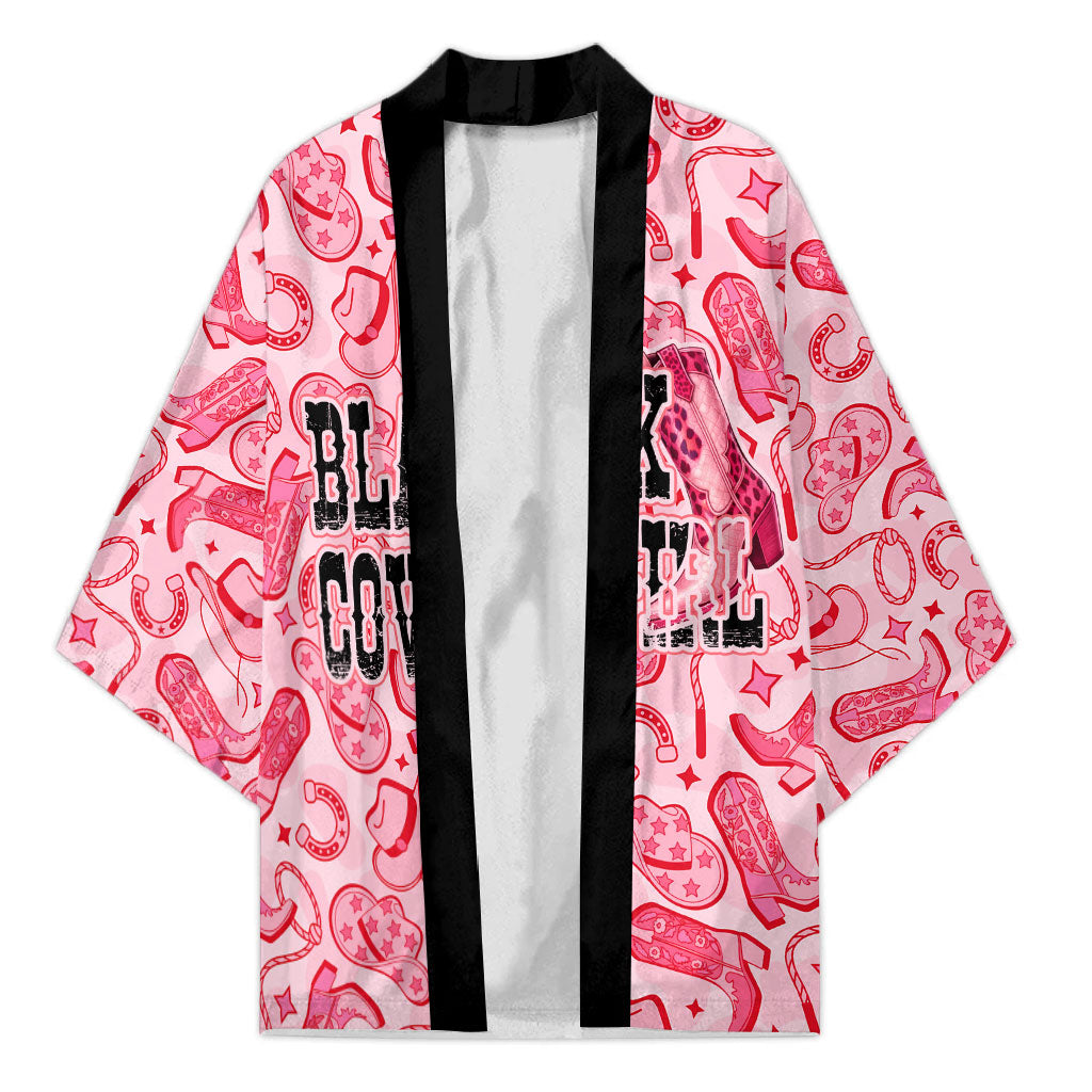 Black Cowgirl Kimono Boots And Bling - Pink Leopard Western Diva Melanin