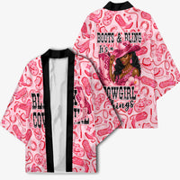Black Cowgirl Kimono Boots And Bling - Pink Leopard Western Diva Melanin
