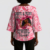 Black Cowgirl Kimono Sleeve Blouse Boots And Bling - Pink Leopard Western Diva Melanin