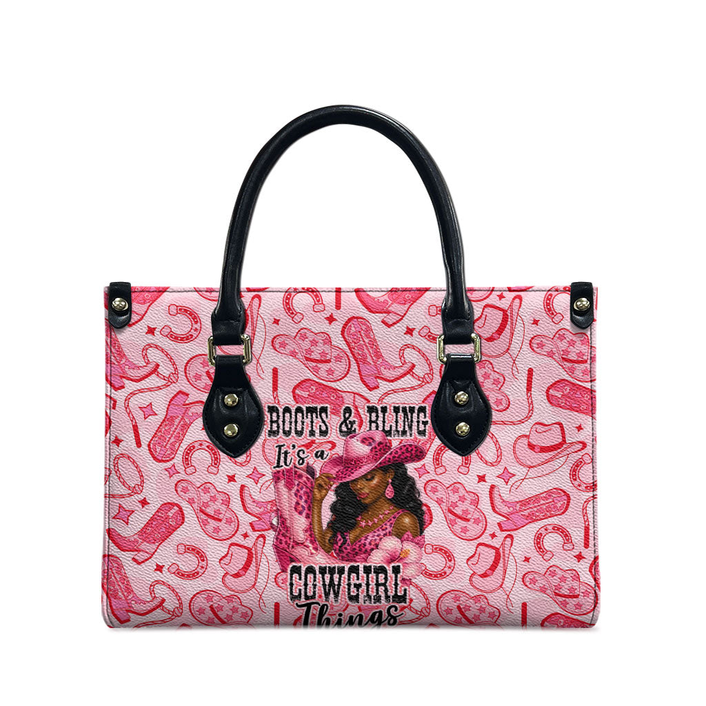 Black Cowgirl Leather Bag Boots And Bling - Pink Leopard Western Diva Melanin