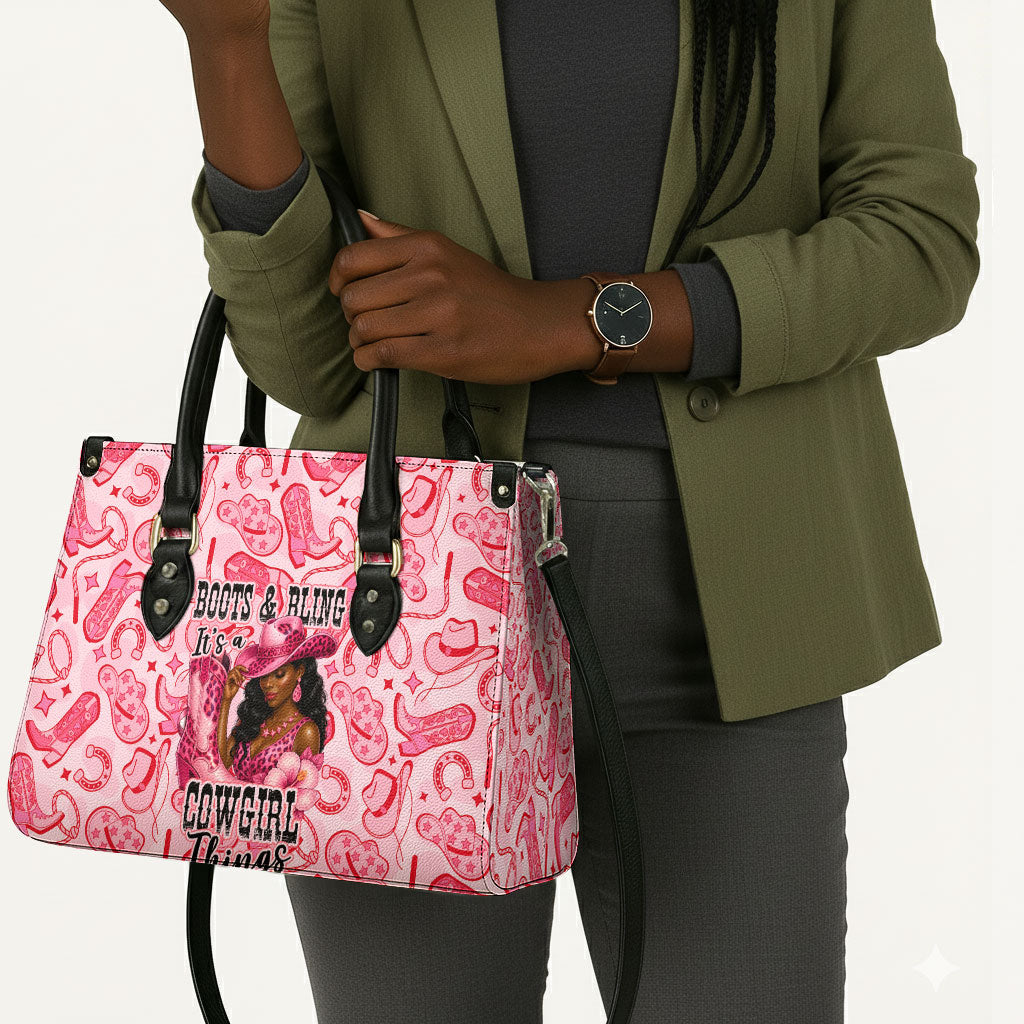 Black Cowgirl Leather Bag Boots And Bling - Pink Leopard Western Diva Melanin