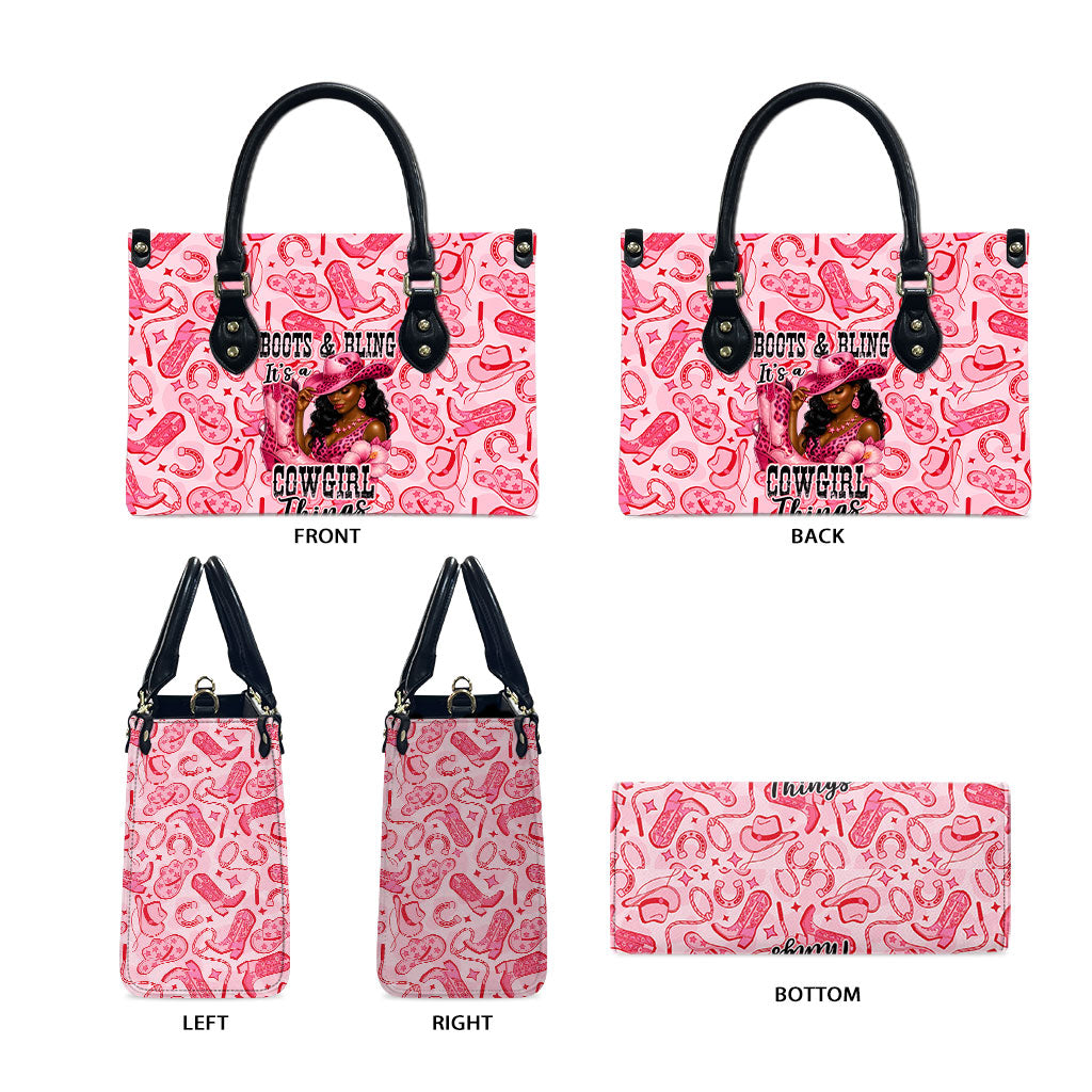 Black Cowgirl Leather Bag Boots And Bling - Pink Leopard Western Diva Melanin