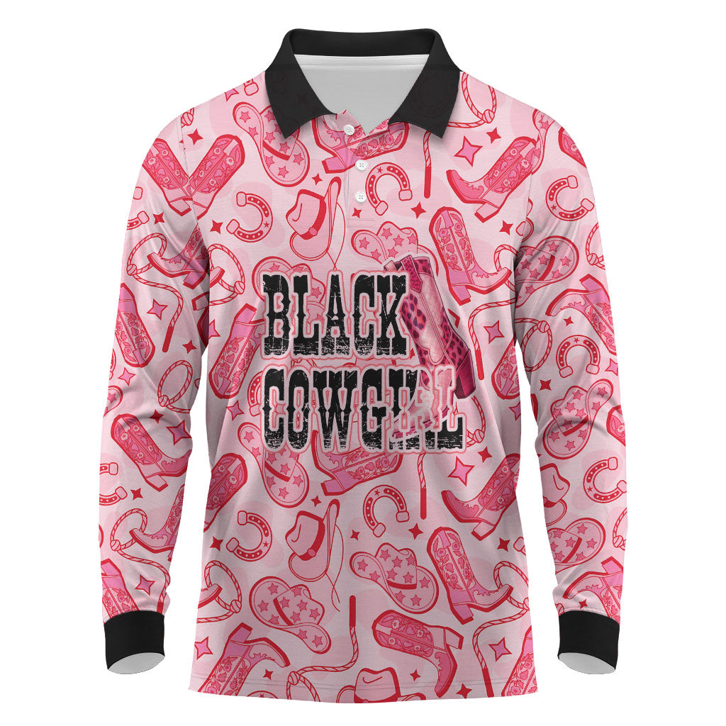 Black Cowgirl Long Sleeve Polo Shirt Boots And Bling - Pink Leopard Western Diva Melanin