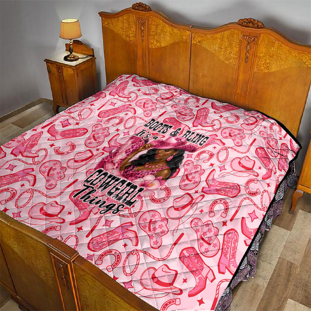 Black Cowgirl Quilt Boots And Bling - Pink Leopard Western Diva Melanin