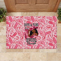Black Cowgirl Rubber Doormat Boots And Bling - Pink Leopard Western Diva Melanin