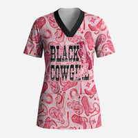 Black Cowgirl Scrub Top Boots And Bling - Pink Leopard Western Diva Melanin