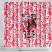 Black Cowgirl Shower Curtain Boots And Bling - Pink Leopard Western Diva Melanin