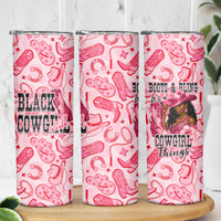 Black Cowgirl Skinny Tumbler Boots And Bling - Pink Leopard Western Diva Melanin