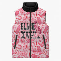 Black Cowgirl Sleeveless Puffer Jacket Boots And Bling - Pink Leopard Western Diva Melanin