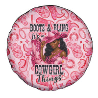 Black Cowgirl Spare Tire Cover Boots And Bling - Pink Leopard Western Diva Melanin