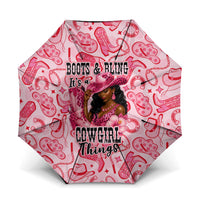 Black Cowgirl Umbrella Boots And Bling - Pink Leopard Western Diva Melanin