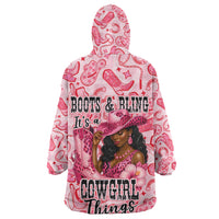 Black Cowgirl Wearable Blanket Hoodie Boots And Bling - Pink Leopard Western Diva Melanin