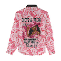 Black Cowgirl Women Casual Shirt Boots And Bling - Pink Leopard Western Diva Melanin