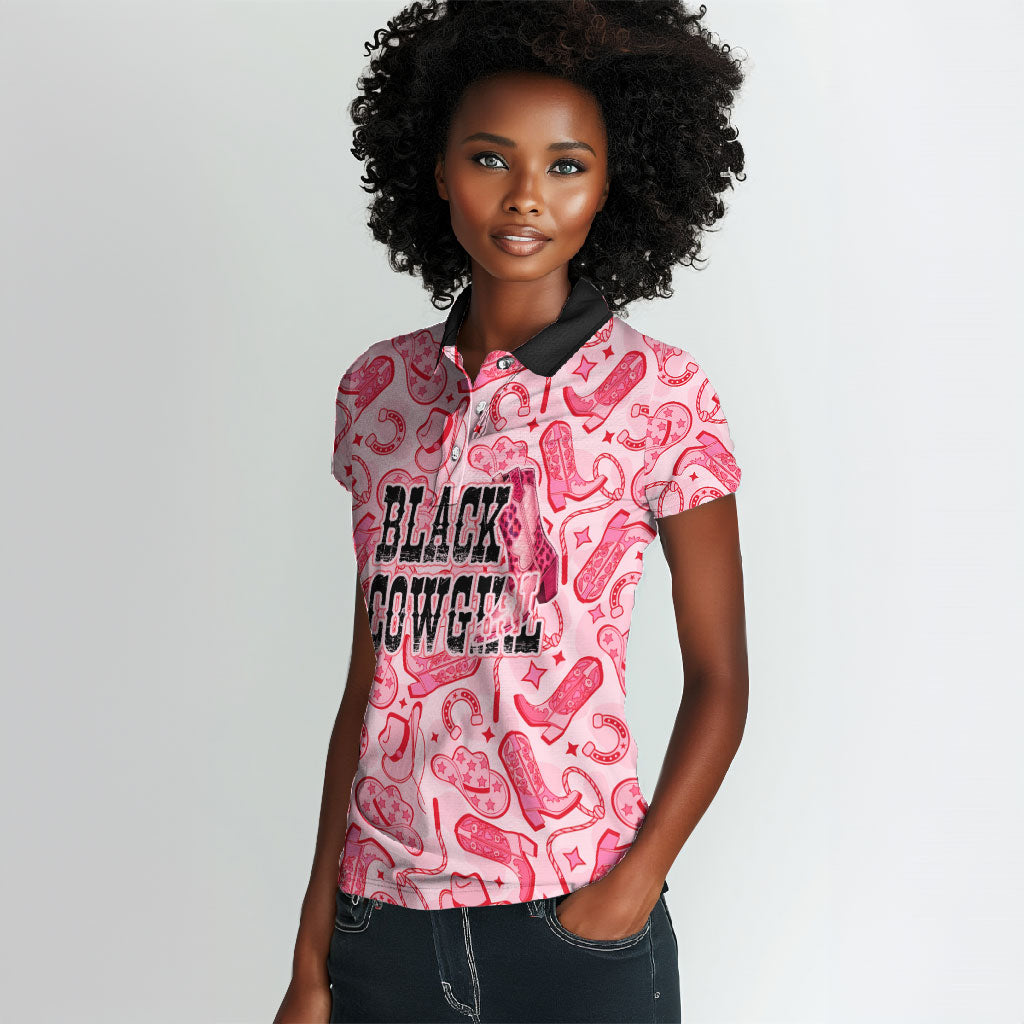 Black Cowgirl Women Polo Shirt Boots And Bling - Pink Leopard Western Diva Melanin
