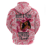 Black Cowgirl Zip Hoodie Boots And Bling - Pink Leopard Western Diva Melanin