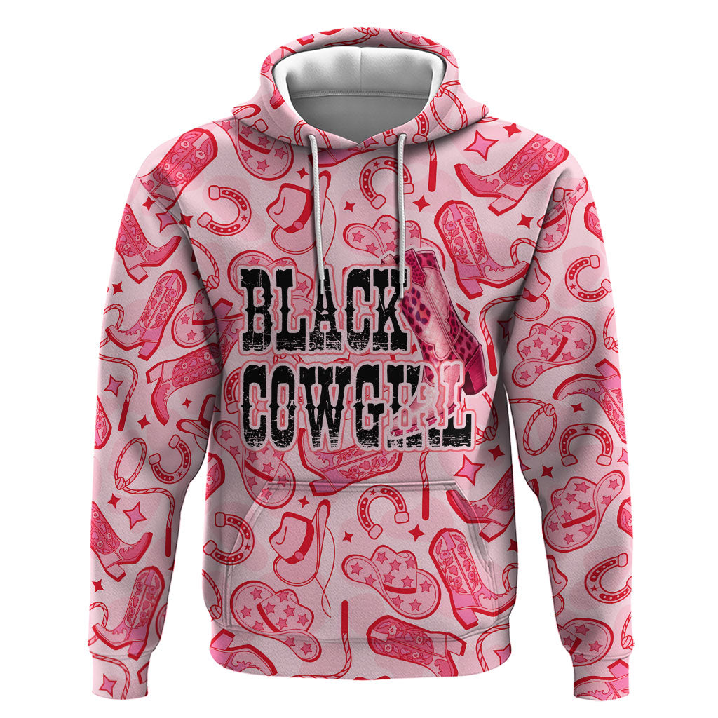 Black Cowgirl Zip Hoodie Boots And Bling - Pink Leopard Western Diva Melanin