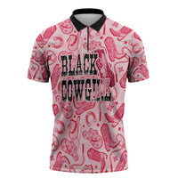 Black Cowgirl Zipper Polo Shirt Boots And Bling - Pink Leopard Western Diva Melanin