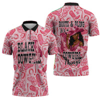 Black Cowgirl Zipper Polo Shirt Boots And Bling - Pink Leopard Western Diva Melanin
