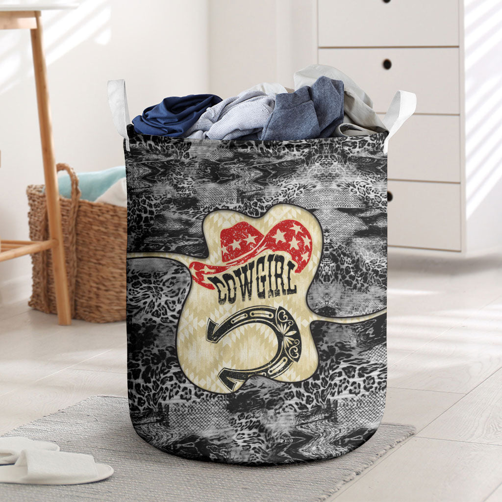 Black Cowgirl Lasso Horseshoe Laundry Basket Vintage Retro Leopard Animal