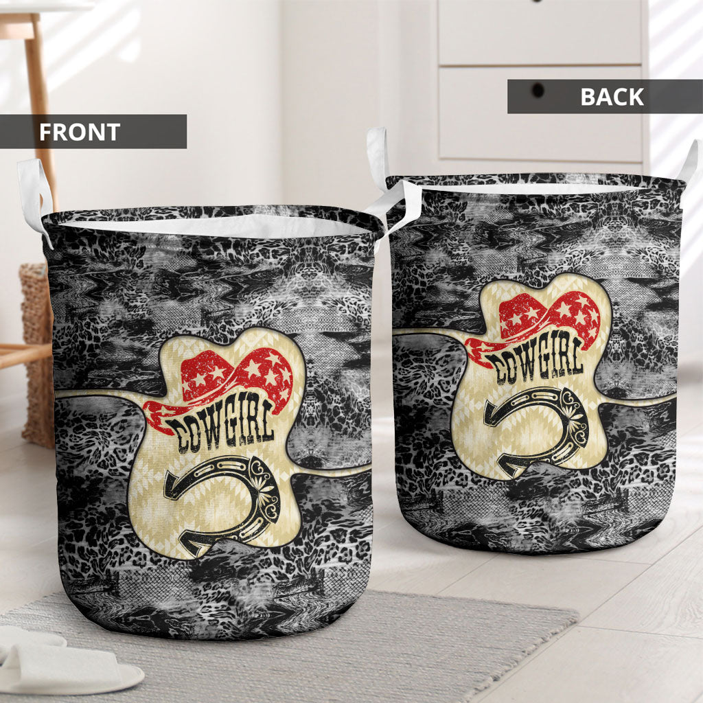 Black Cowgirl Lasso Horseshoe Laundry Basket Vintage Retro Leopard Animal