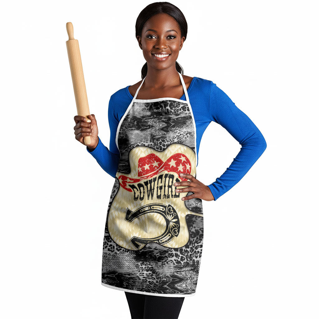 Black Cowgirl Lasso Horseshoe Apron Vintage Retro Leopard Animal