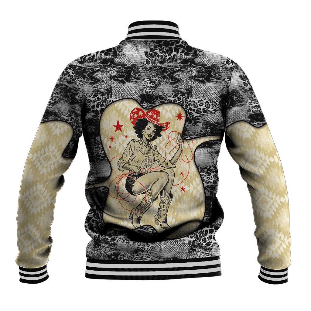 Black Cowgirl Lasso Horseshoe Baseball Jacket Vintage Retro Leopard Animal