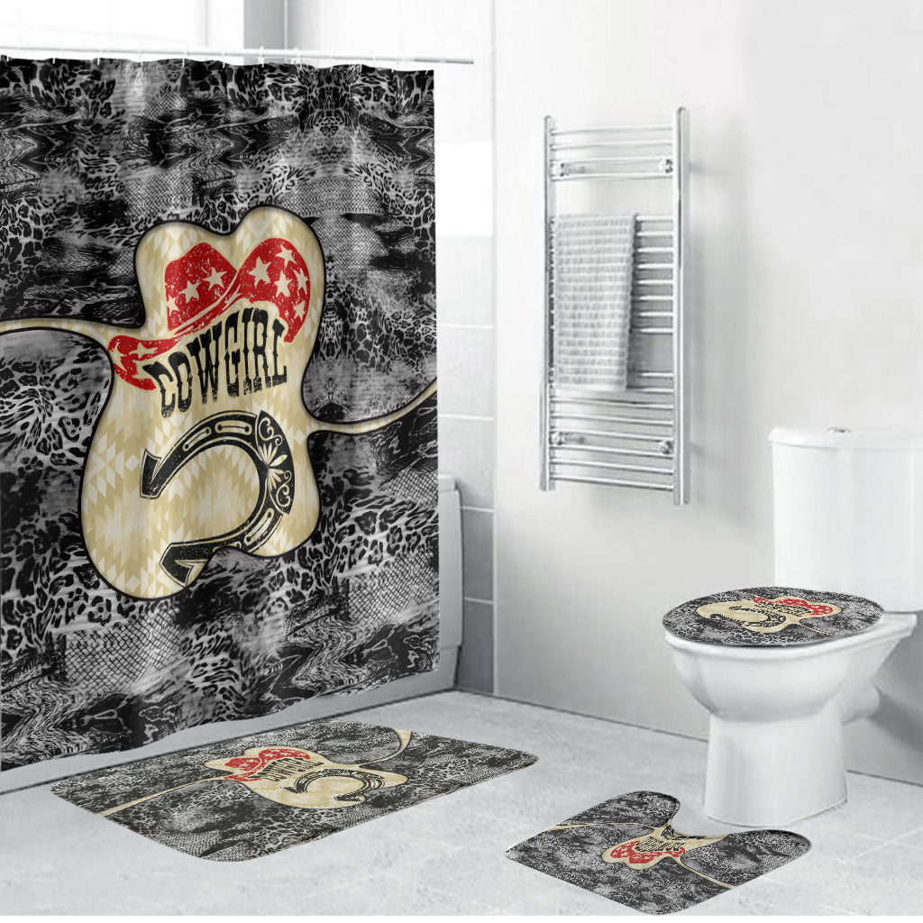 Black Cowgirl Lasso Horseshoe Bathroom Set Vintage Retro Leopard Animal