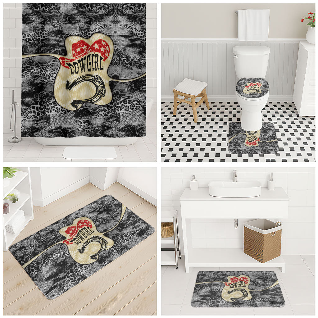 Black Cowgirl Lasso Horseshoe Bathroom Set Vintage Retro Leopard Animal