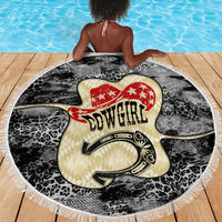 Black Cowgirl Lasso Horseshoe Beach Blanket Vintage Retro Leopard Animal
