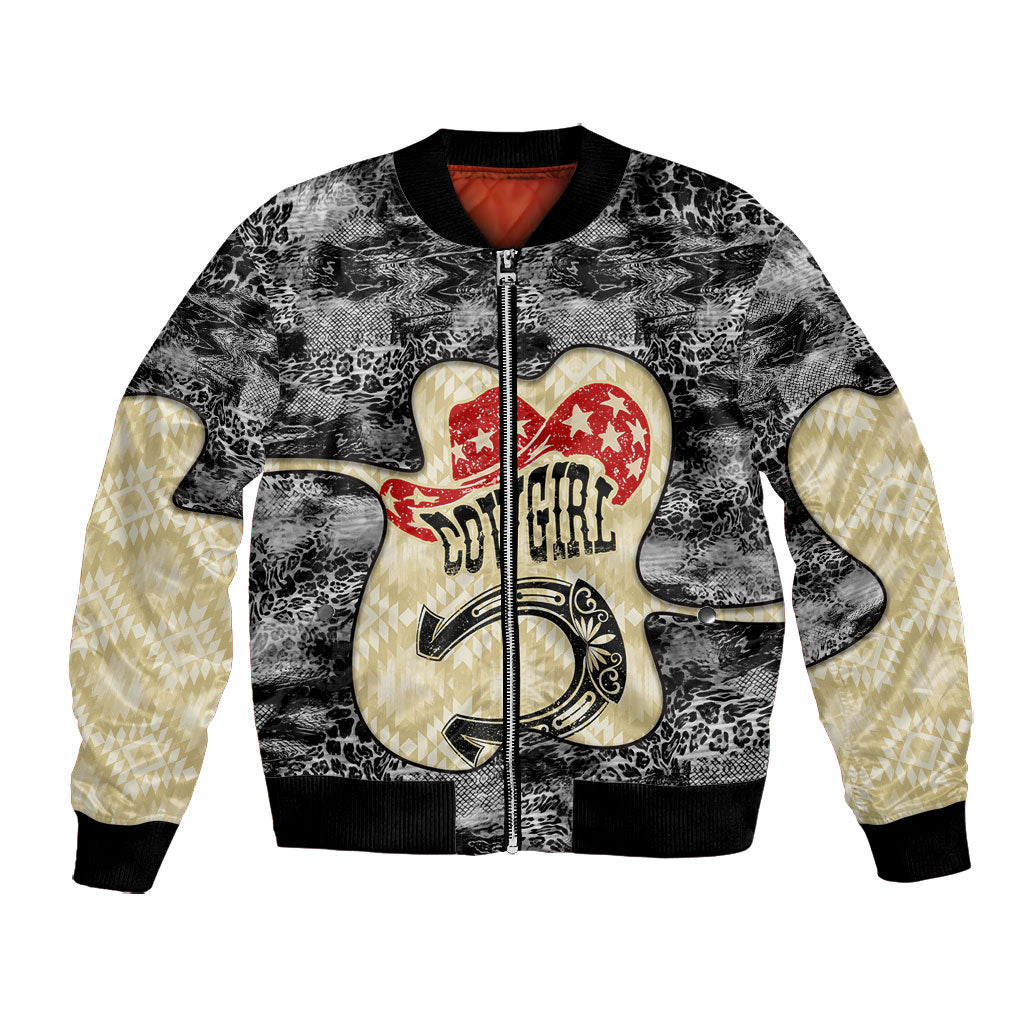 Black Cowgirl Lasso Horseshoe Bomber Jacket Vintage Retro Leopard Animal