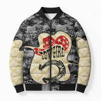 Black Cowgirl Lasso Horseshoe Bomber Puffer Jacket Vintage Retro Leopard Animal