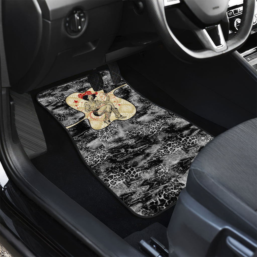 Black Cowgirl Lasso Horseshoe Car Mats Vintage Retro Leopard Animal