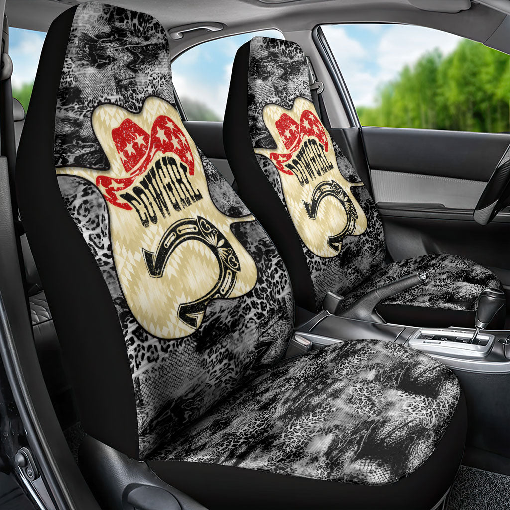 Black Cowgirl Lasso Horseshoe Car Seat Cover Vintage Retro Leopard Animal