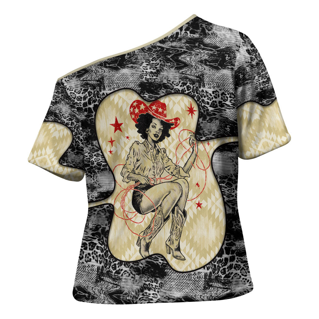 Black Cowgirl Lasso Horseshoe Cross Shoulder Shirt Vintage Retro Leopard Animal