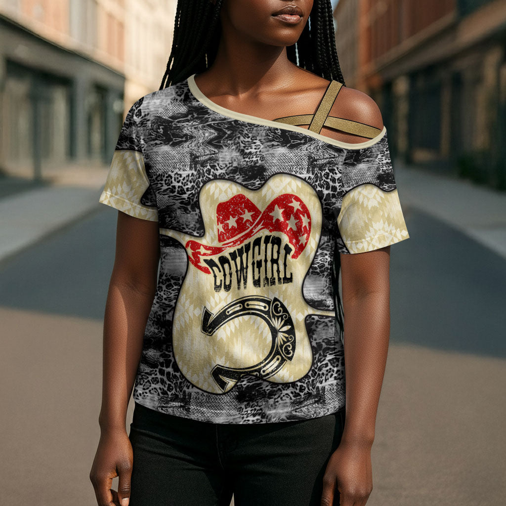 Black Cowgirl Lasso Horseshoe Cross Shoulder Shirt Vintage Retro Leopard Animal