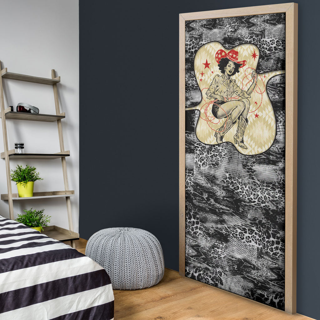Black Cowgirl Lasso Horseshoe Door Cover Vintage Retro Leopard Animal