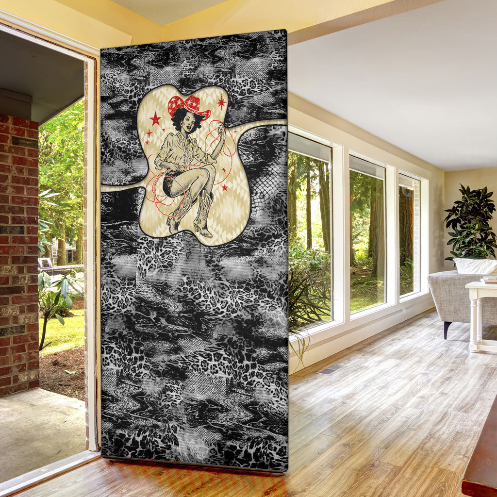 Black Cowgirl Lasso Horseshoe Door Cover Vintage Retro Leopard Animal
