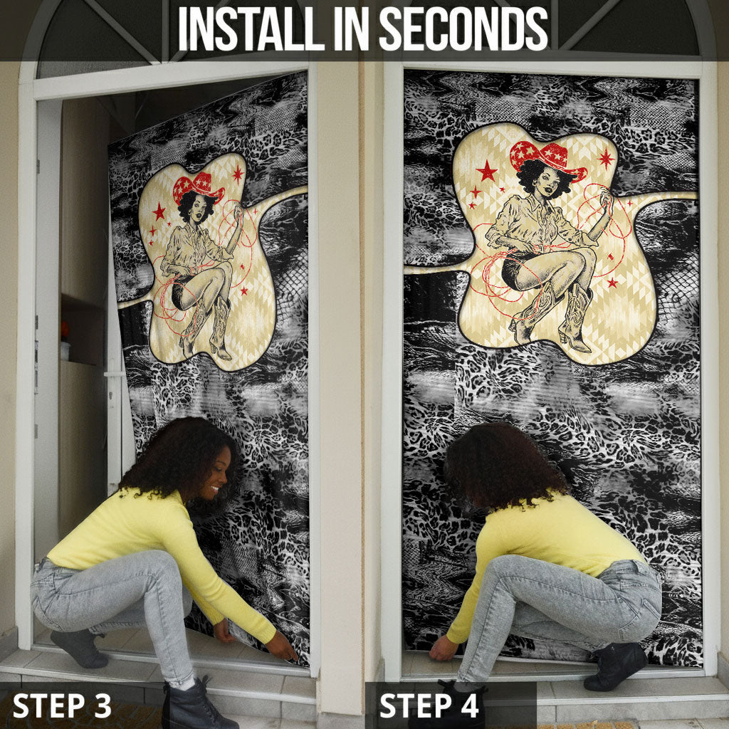 Black Cowgirl Lasso Horseshoe Door Cover Vintage Retro Leopard Animal
